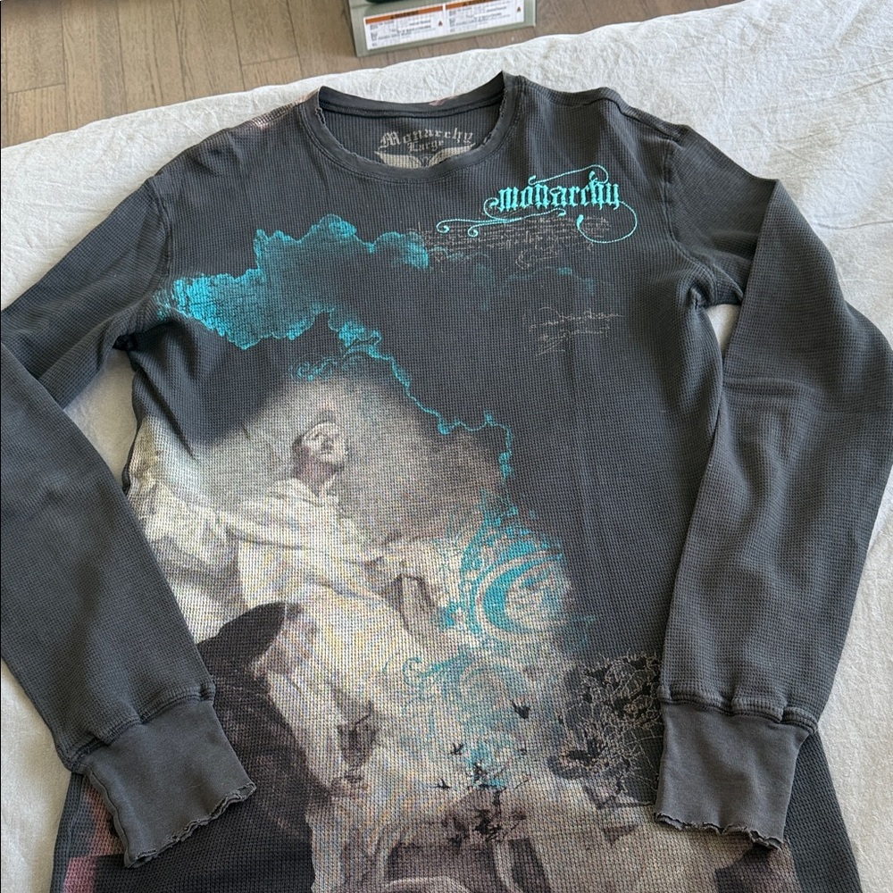 Monarchy Graphic Long Sleeve Shirt - Size USA Large - L | unique piece - Picture 2 of 8